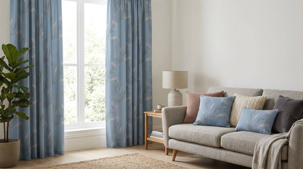 botanical blue curtain